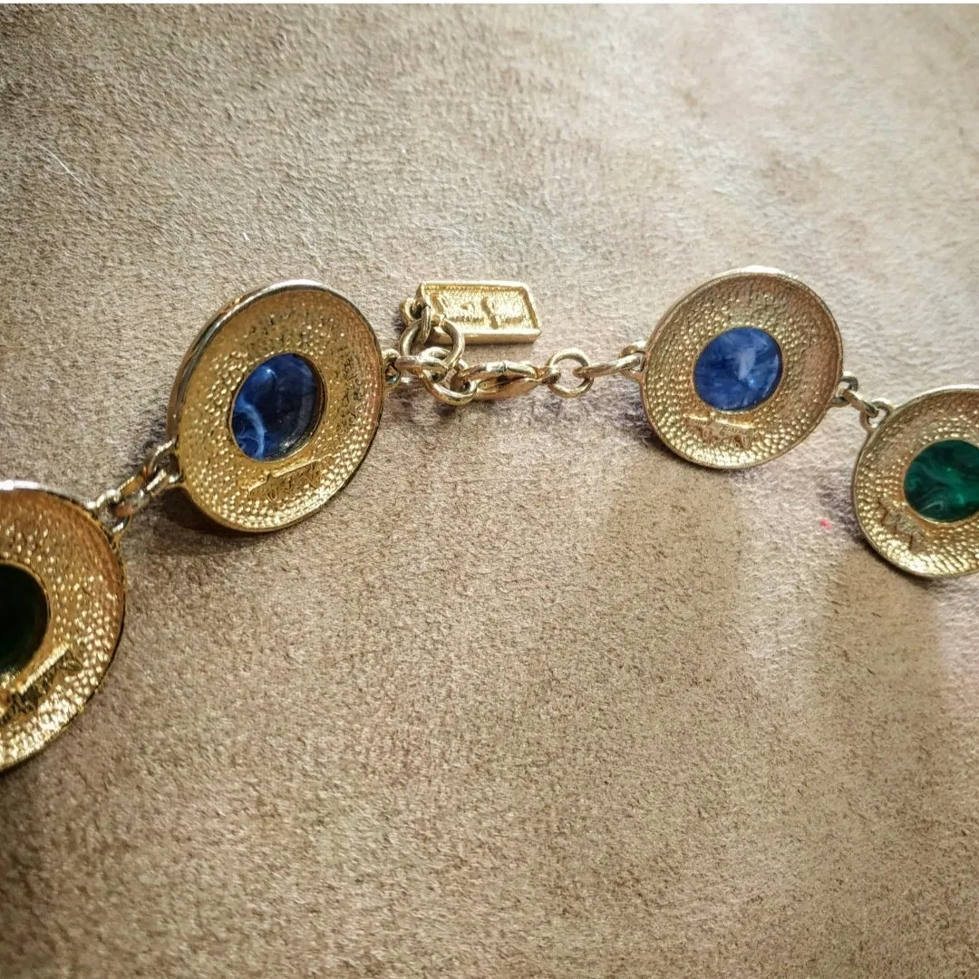 David Grau Vintage statement Blue Green Cabochon necklace