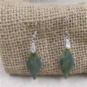 Designer Cut Diamond Shaped Green Jasper Gemstone Earrings