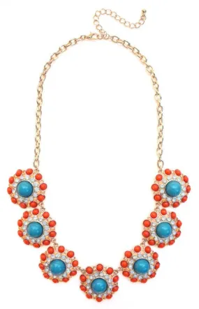 Designer Inspired Circle Necklace- Orange & Teal