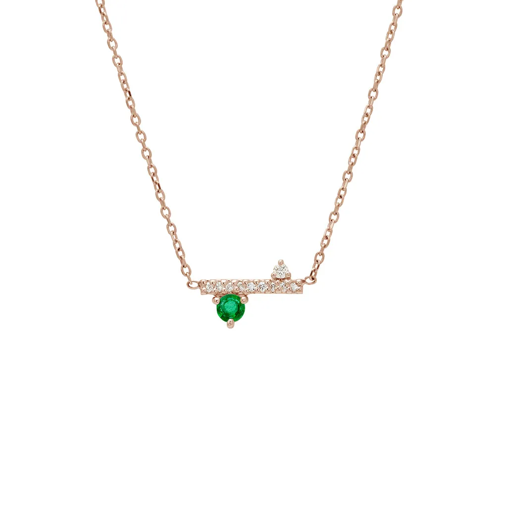 Diamond Dusted Meridian Necklace - 14k Gold, Emerald, & White Diamond