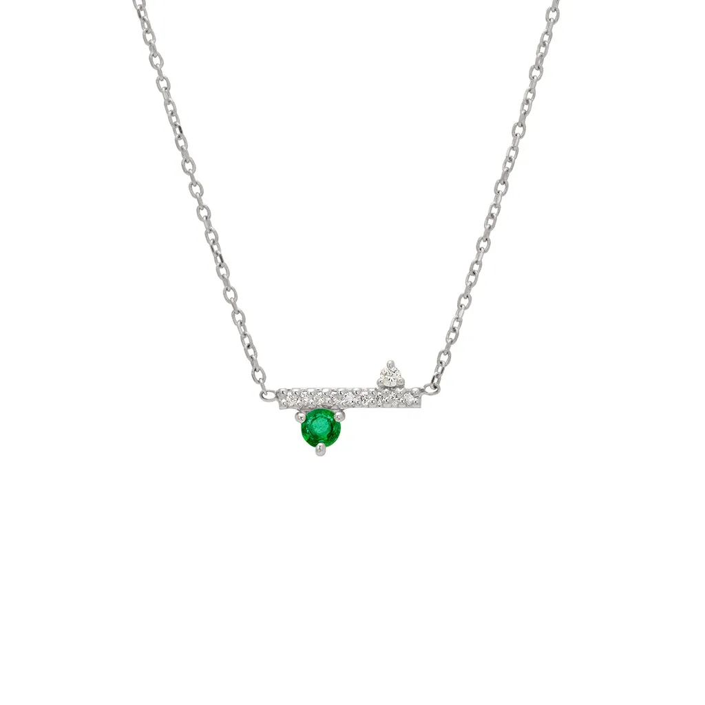 Diamond Dusted Meridian Necklace - 14k Gold, Emerald, & White Diamond