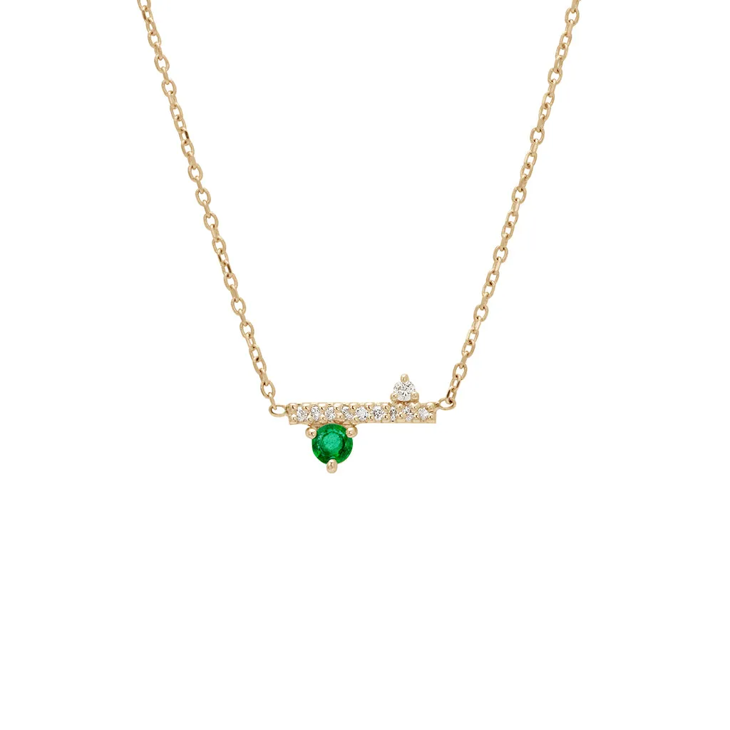 Diamond Dusted Meridian Necklace - 14k Gold, Emerald, & White Diamond