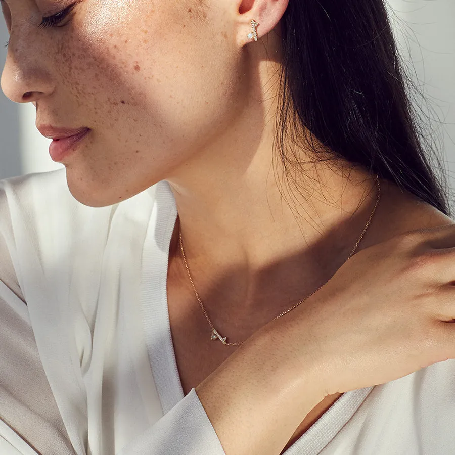 Diamond Dusted Meridian Necklace - 14k Gold, Emerald, & White Diamond