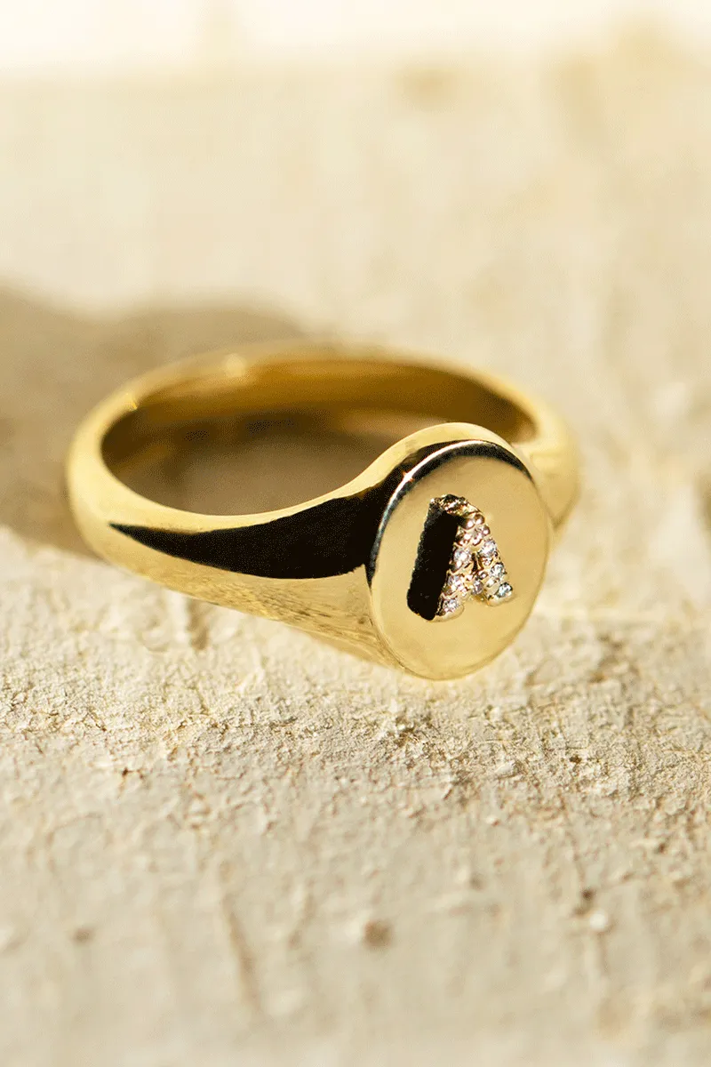 DIAMOND INITIAL SIGNET RING