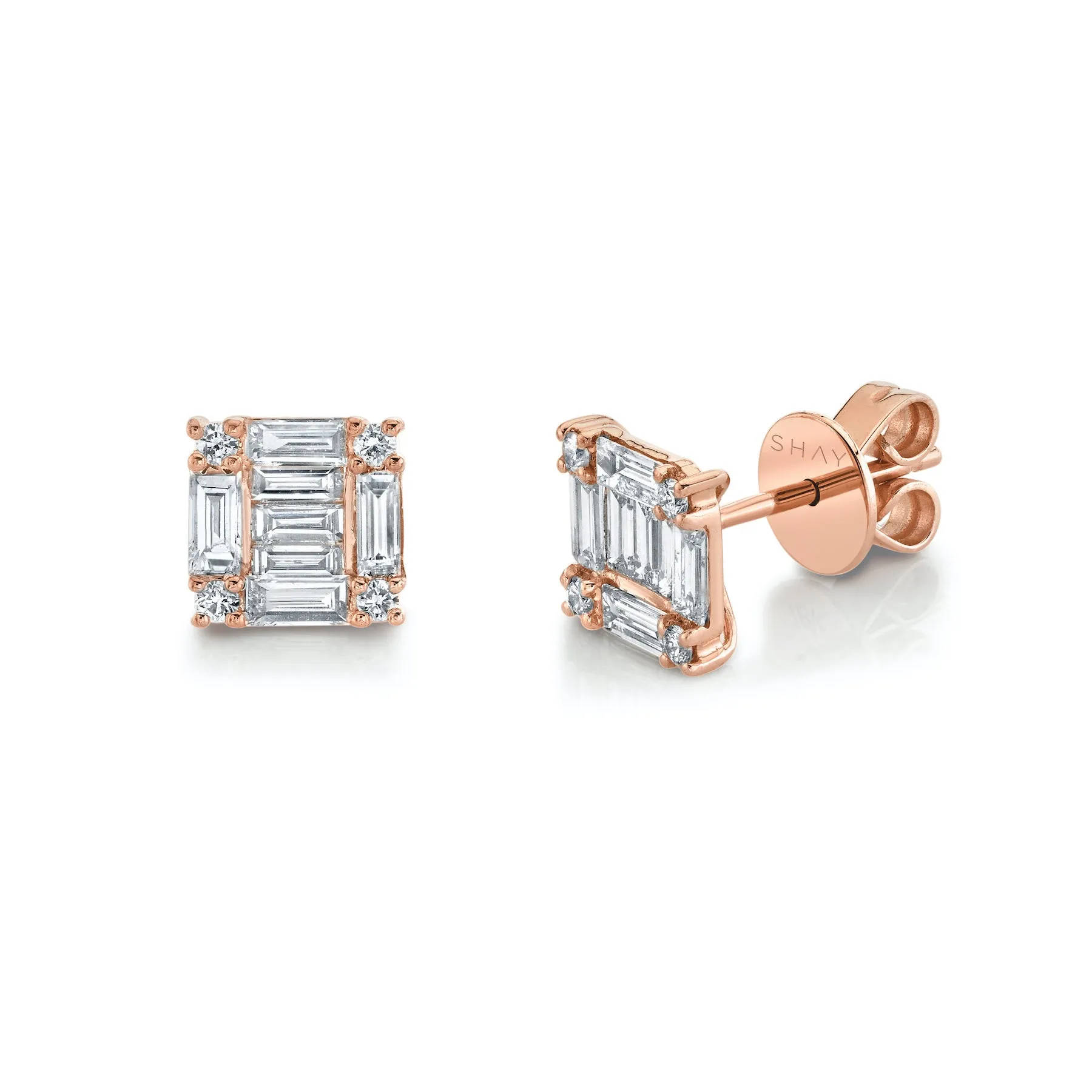 DIAMOND SQUARE STACKED BAGUETTE STUDS