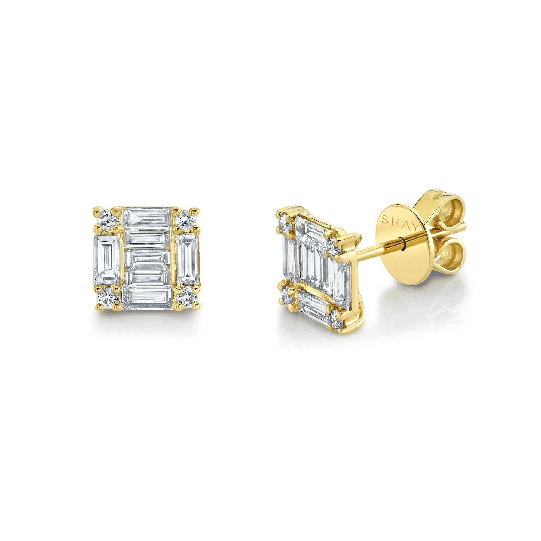DIAMOND SQUARE STACKED BAGUETTE STUDS