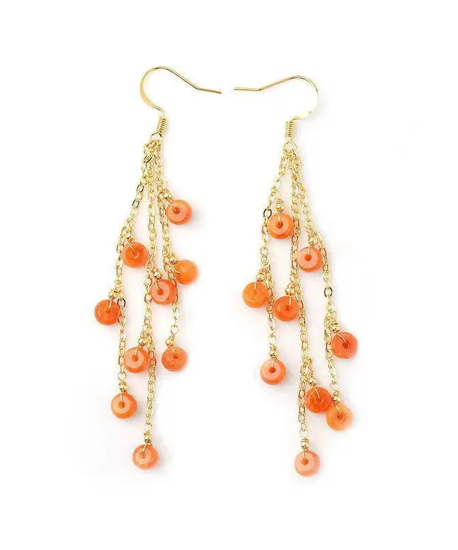 DIY Orange Jade Tassel 14K Drop Earrings LY9175