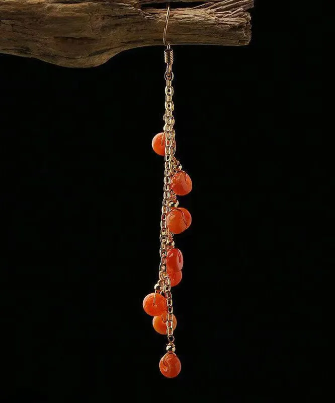 DIY Orange Jade Tassel 14K Drop Earrings LY9175