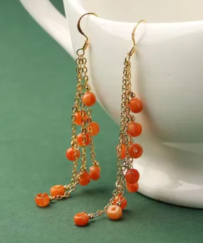DIY Orange Jade Tassel 14K Drop Earrings LY9175