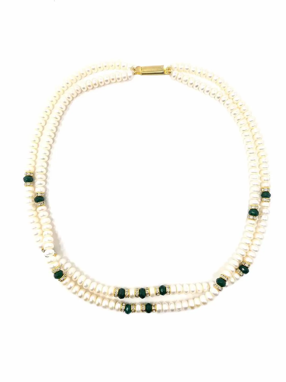 Double Strand Pearl, Jade, and Crystal Necklace