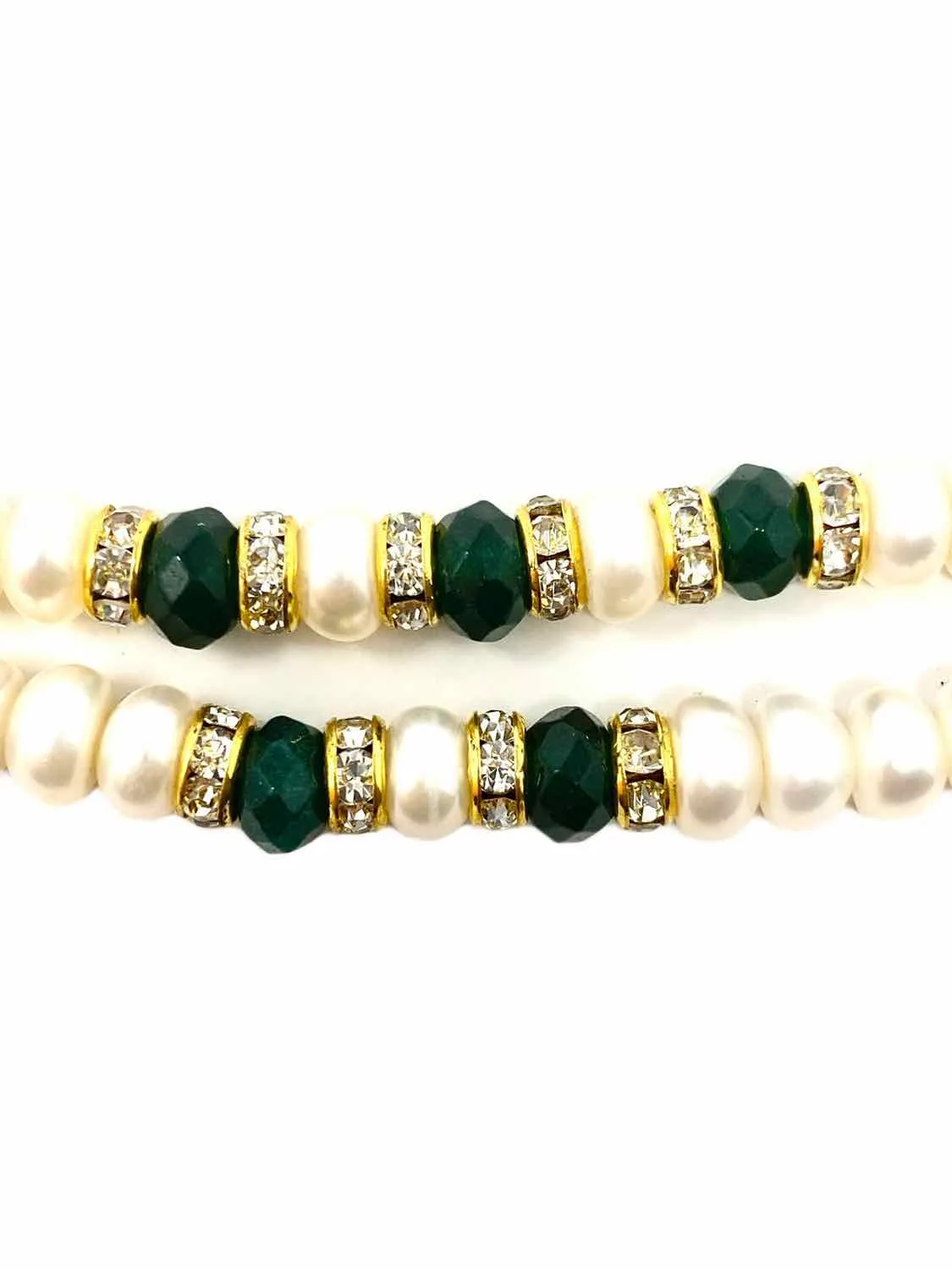 Double Strand Pearl, Jade, and Crystal Necklace