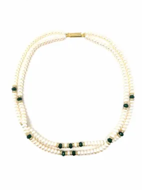Double Strand Pearl, Jade, and Crystal Necklace