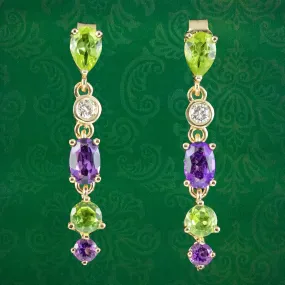 Edwardian Suffragette Style Drop Earrings Amethyst Peridot Diamond