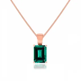 ELIZA - Emerald Cut Emerald 4 Claw Drop Pendant 18k Rose Gold