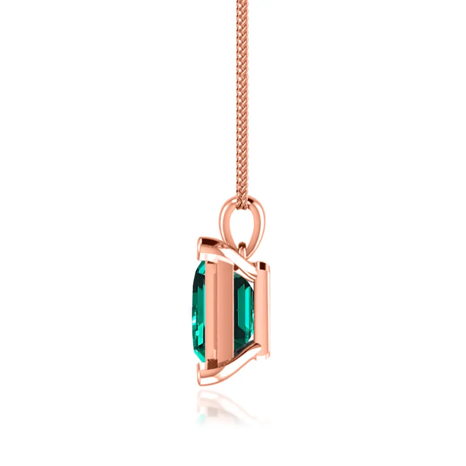 ELIZA - Emerald Cut Emerald 4 Claw Drop Pendant 18k Rose Gold
