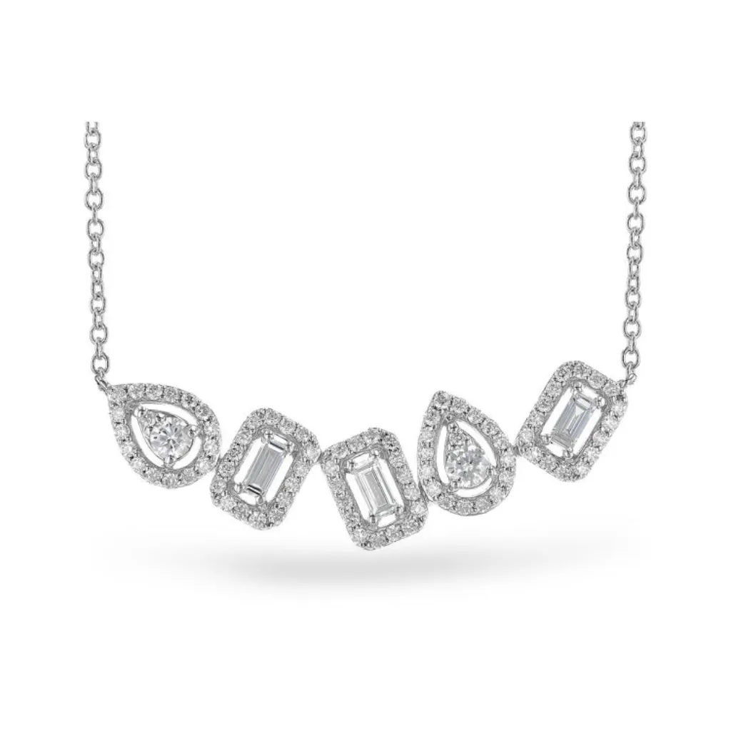 Emerald & Round Brilliant Cut Diamond Halo Necklace