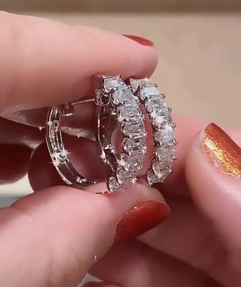 Emerald Cut 3.11ctw Diamond Hoops