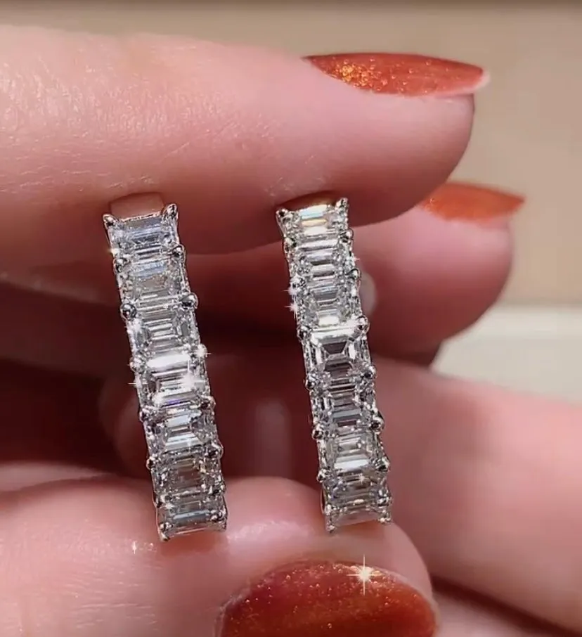 Emerald Cut 3.11ctw Diamond Hoops