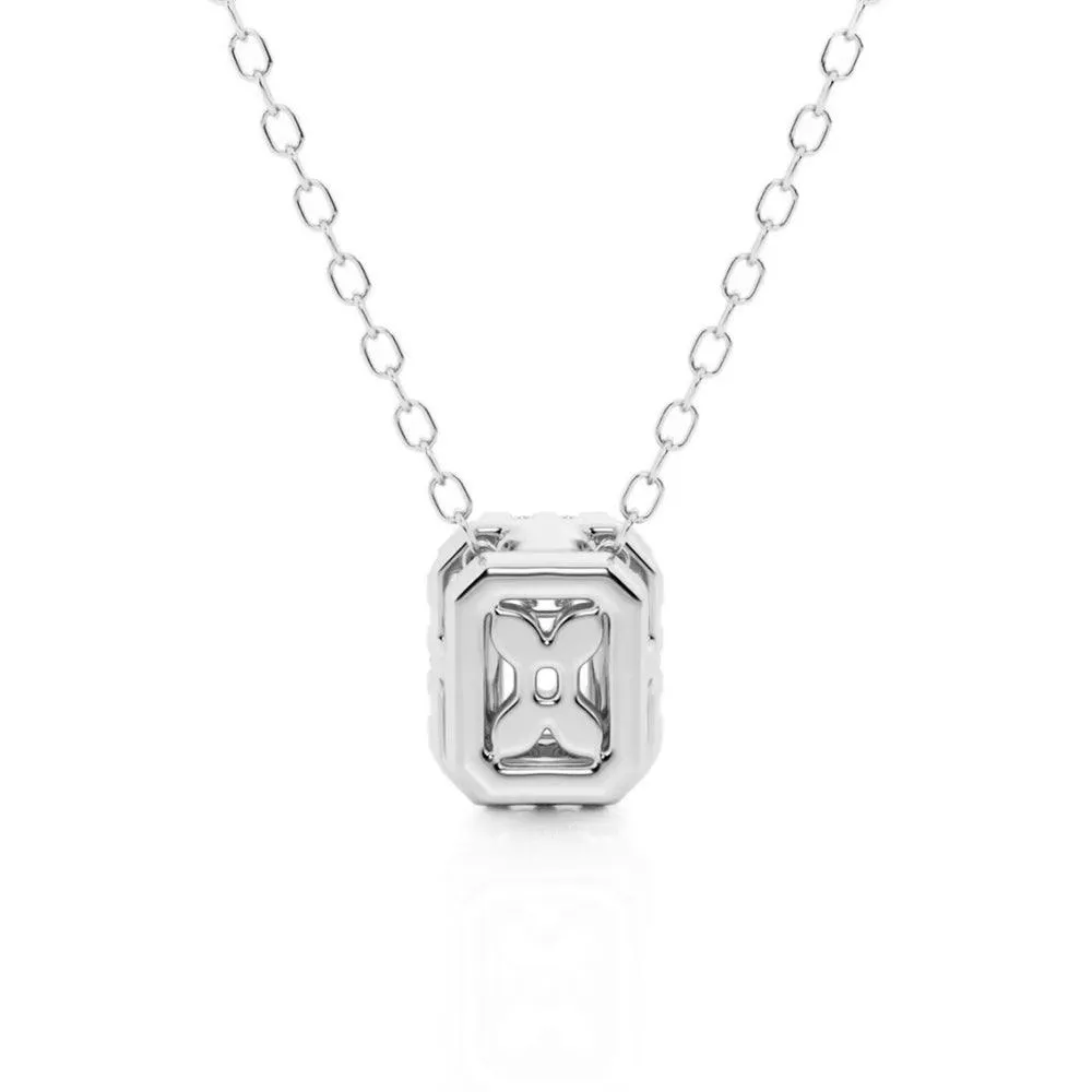 Emerald Cut Pavé Moissanite Halo Pendant Necklace