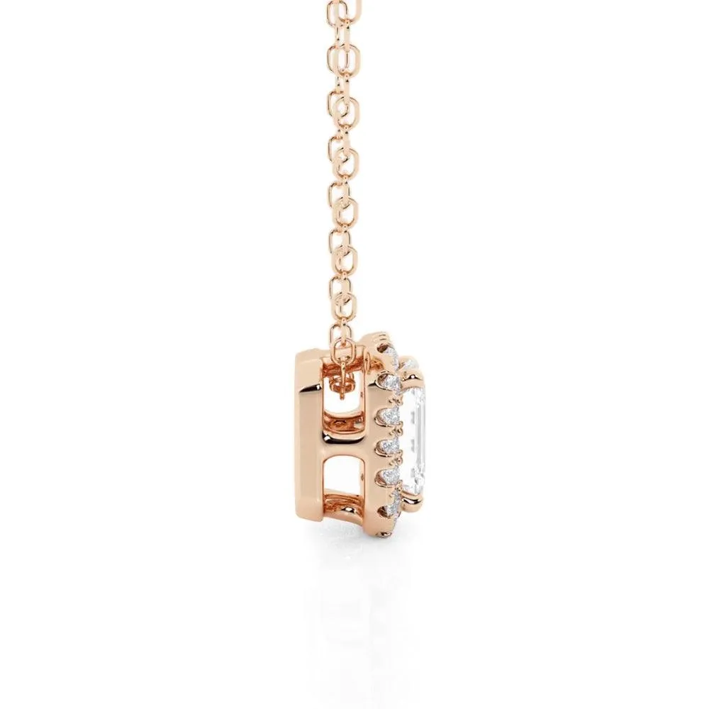 Emerald Cut Pavé Moissanite Halo Pendant Necklace