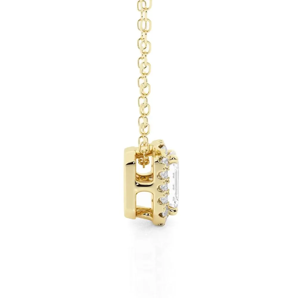 Emerald Cut Pavé Moissanite Halo Pendant Necklace