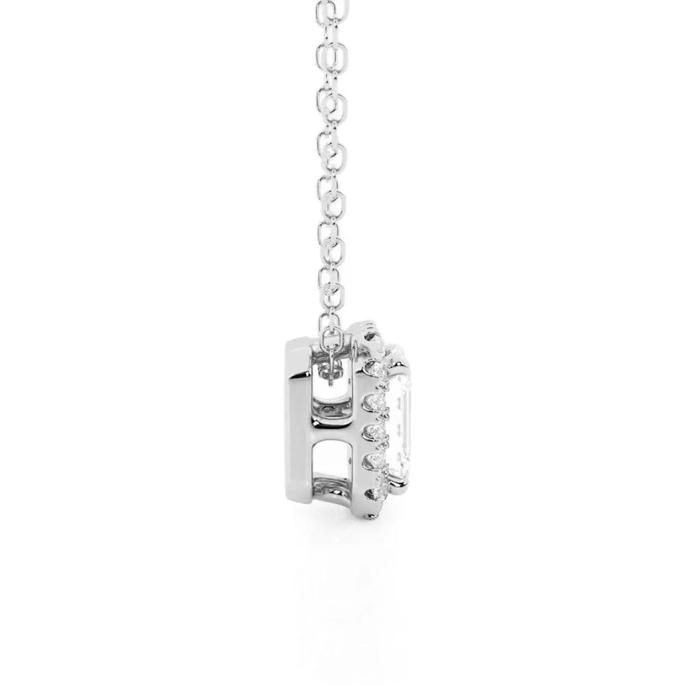 Emerald Cut Pavé Moissanite Halo Pendant Necklace