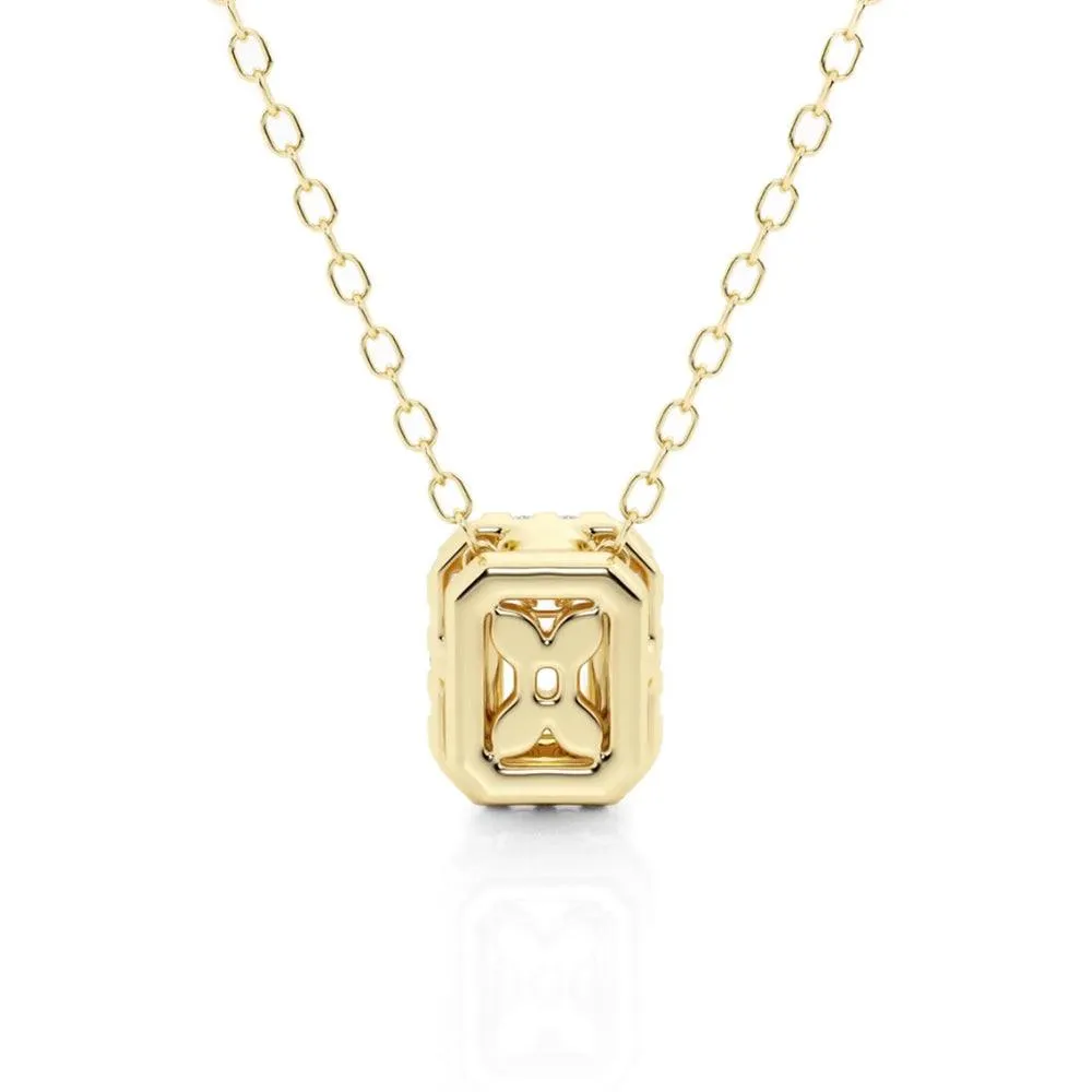 Emerald Cut Pavé Moissanite Halo Pendant Necklace