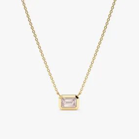 Emerald Cut Rose Quartz Necklace, Luisa