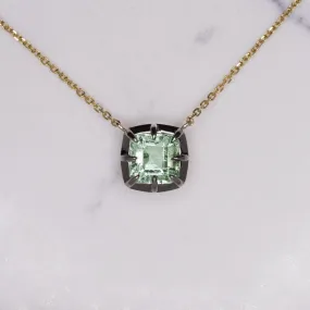 EMERALD SOLITAIRE NECKLACE BLUE GREEN VICTORIAN STYLE COLLET 14k GOLD PENDANT