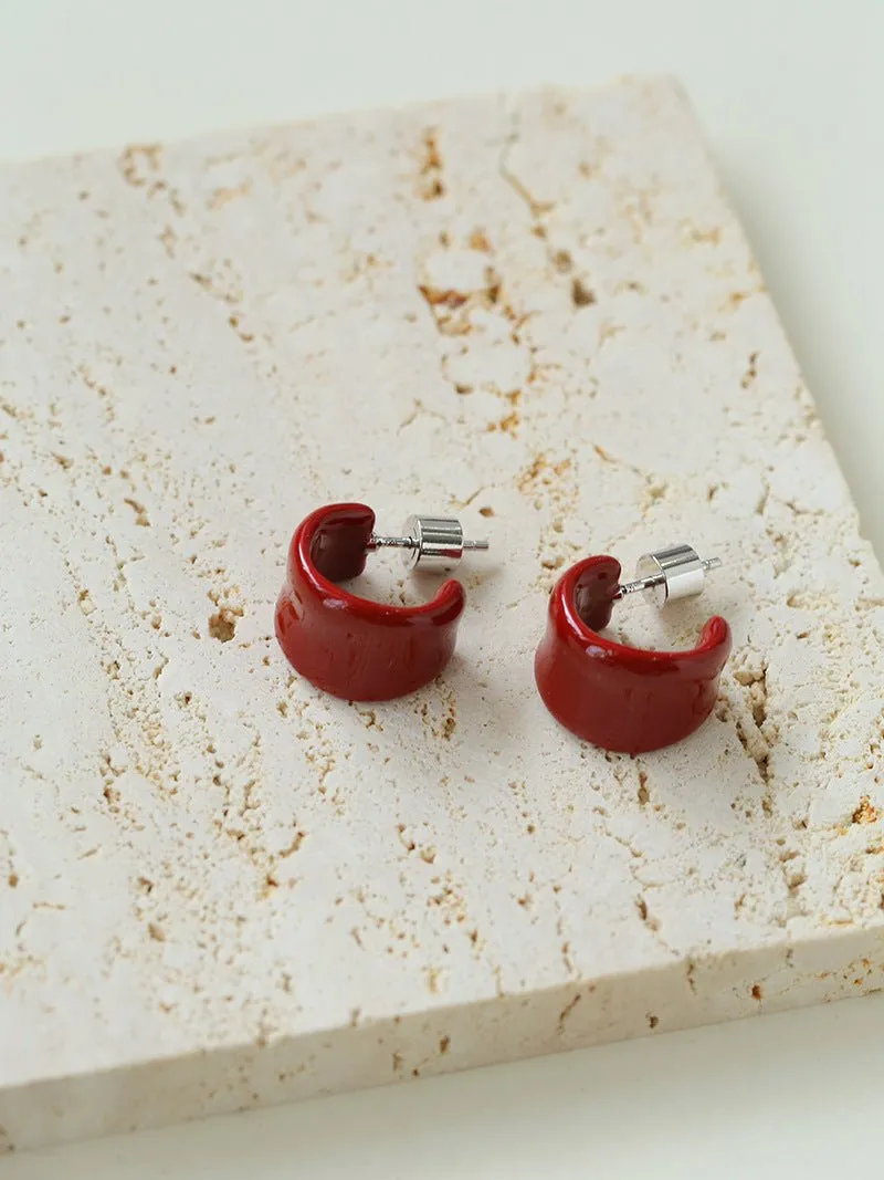 Enamel Candy Color C-Huggie Earrings