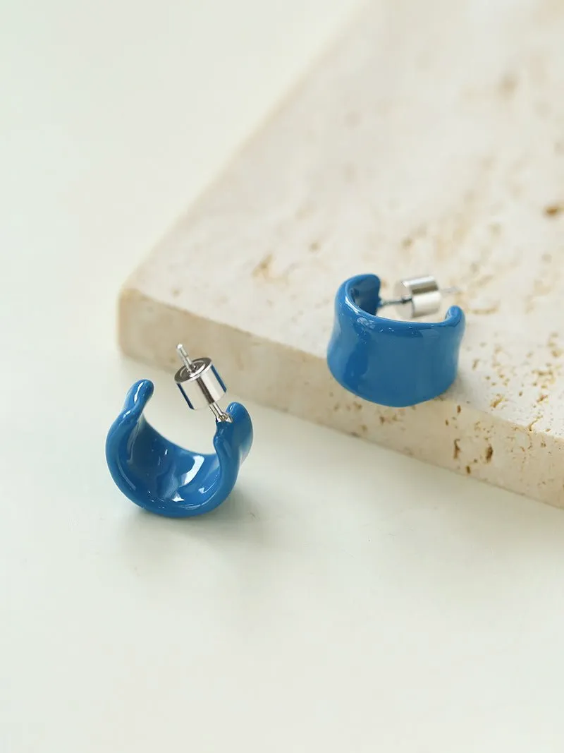 Enamel Candy Color C-Huggie Earrings