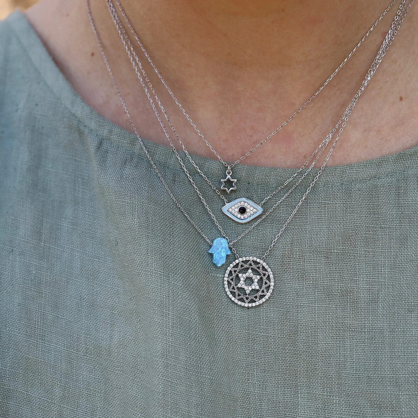 Evil Eye Baby Blue Pendant in Sterling Silver