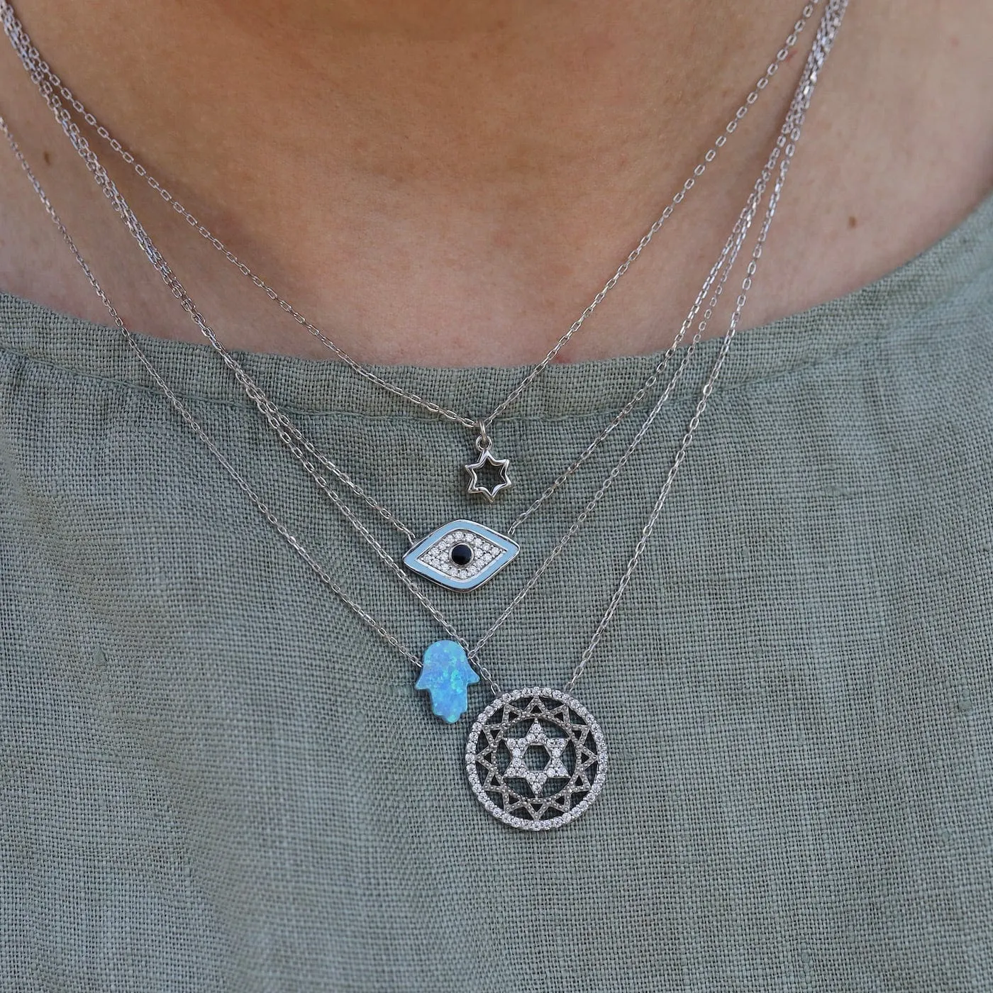 Evil Eye Baby Blue Pendant in Sterling Silver