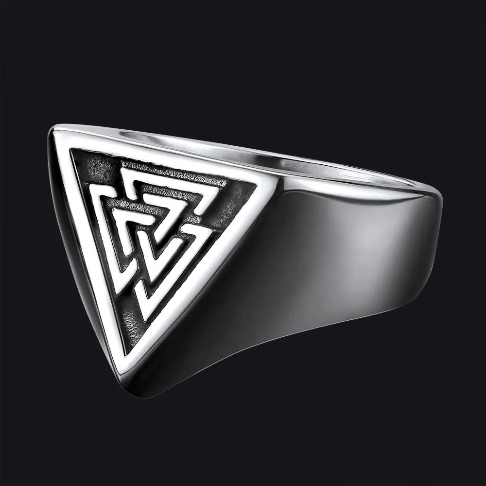 FaithHeart Stainless Steel Viking Valknut Signet Ring for Men