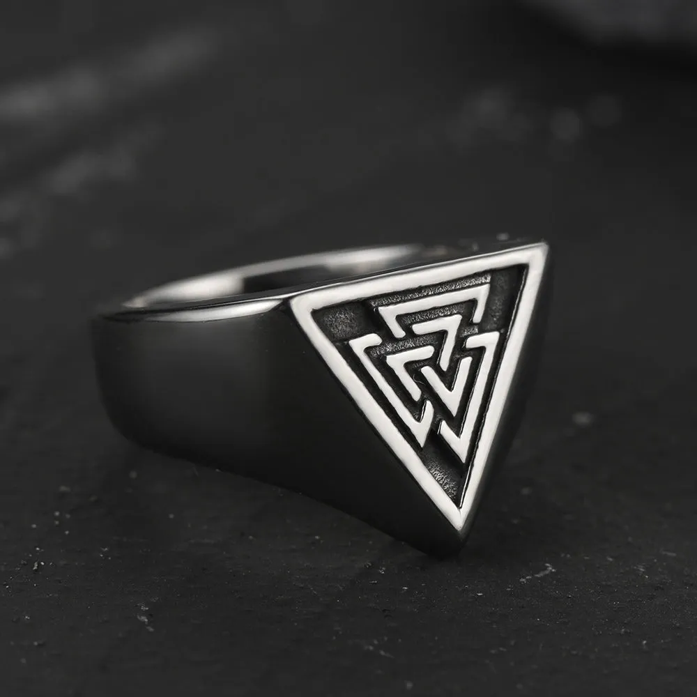 FaithHeart Stainless Steel Viking Valknut Signet Ring for Men