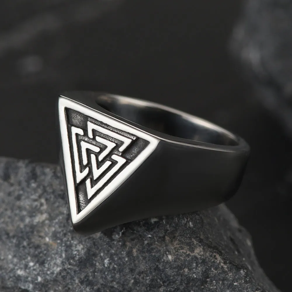 FaithHeart Stainless Steel Viking Valknut Signet Ring for Men