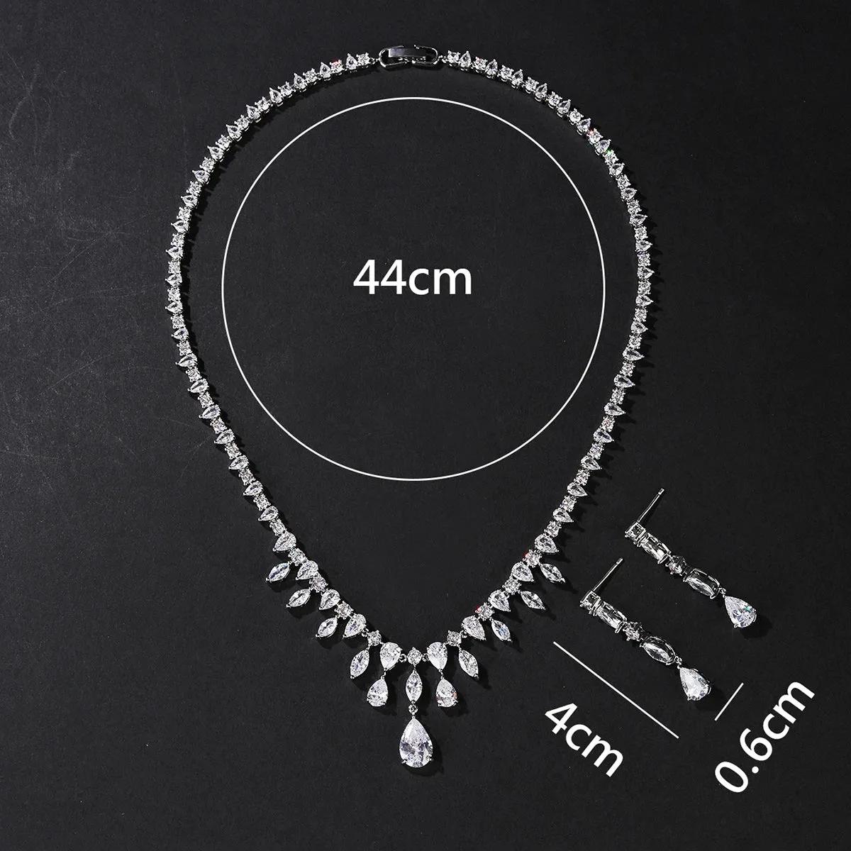 Fashion Simple Transparent CZ Shiny Water Drop Cubic Zirconia Wedding Party Necklace Earrings Jewelry Set CN10835