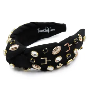 Football Jeweled Knot Headband (Black)