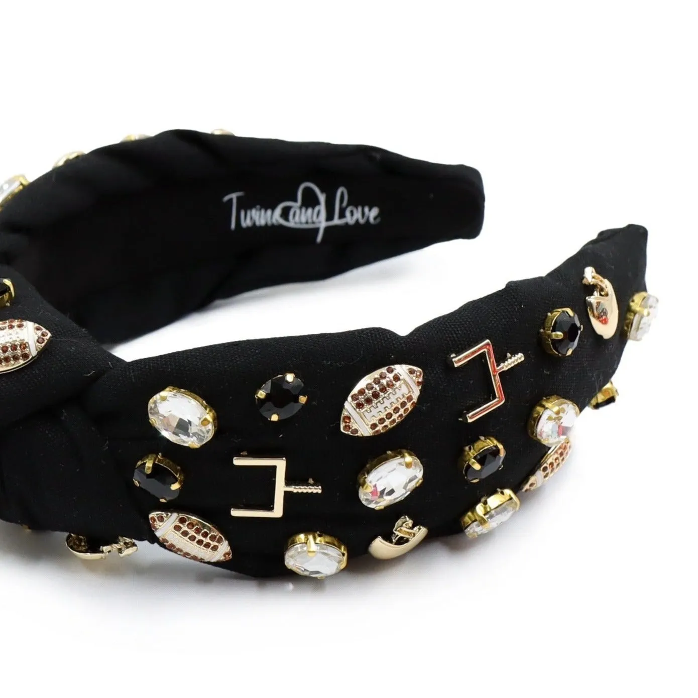 Football Jeweled Knot Headband (Black)