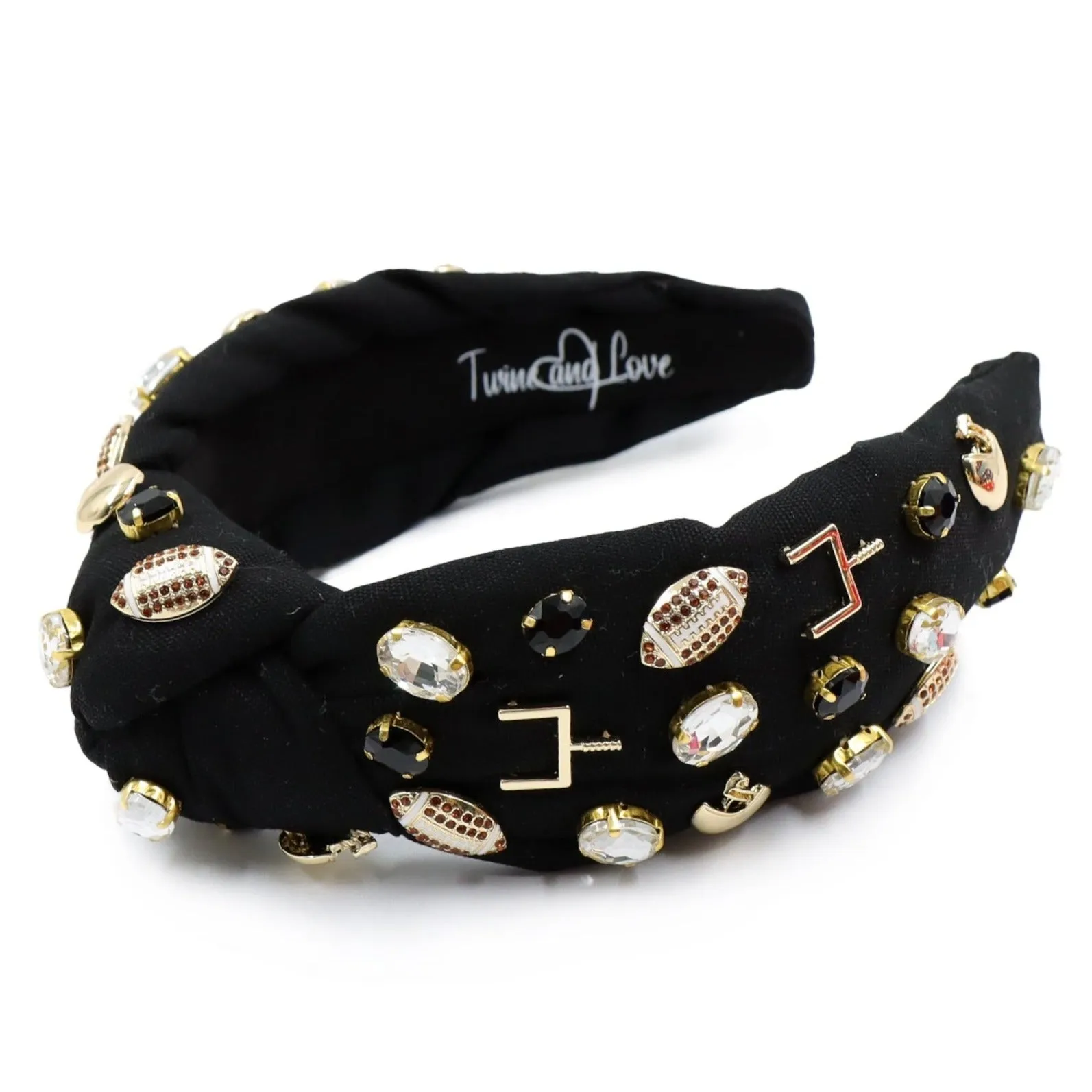 Football Jeweled Knot Headband (Black)
