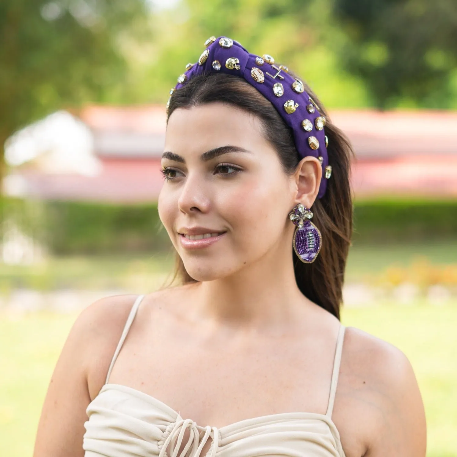 Football Jeweled Knot Headband (Purple)