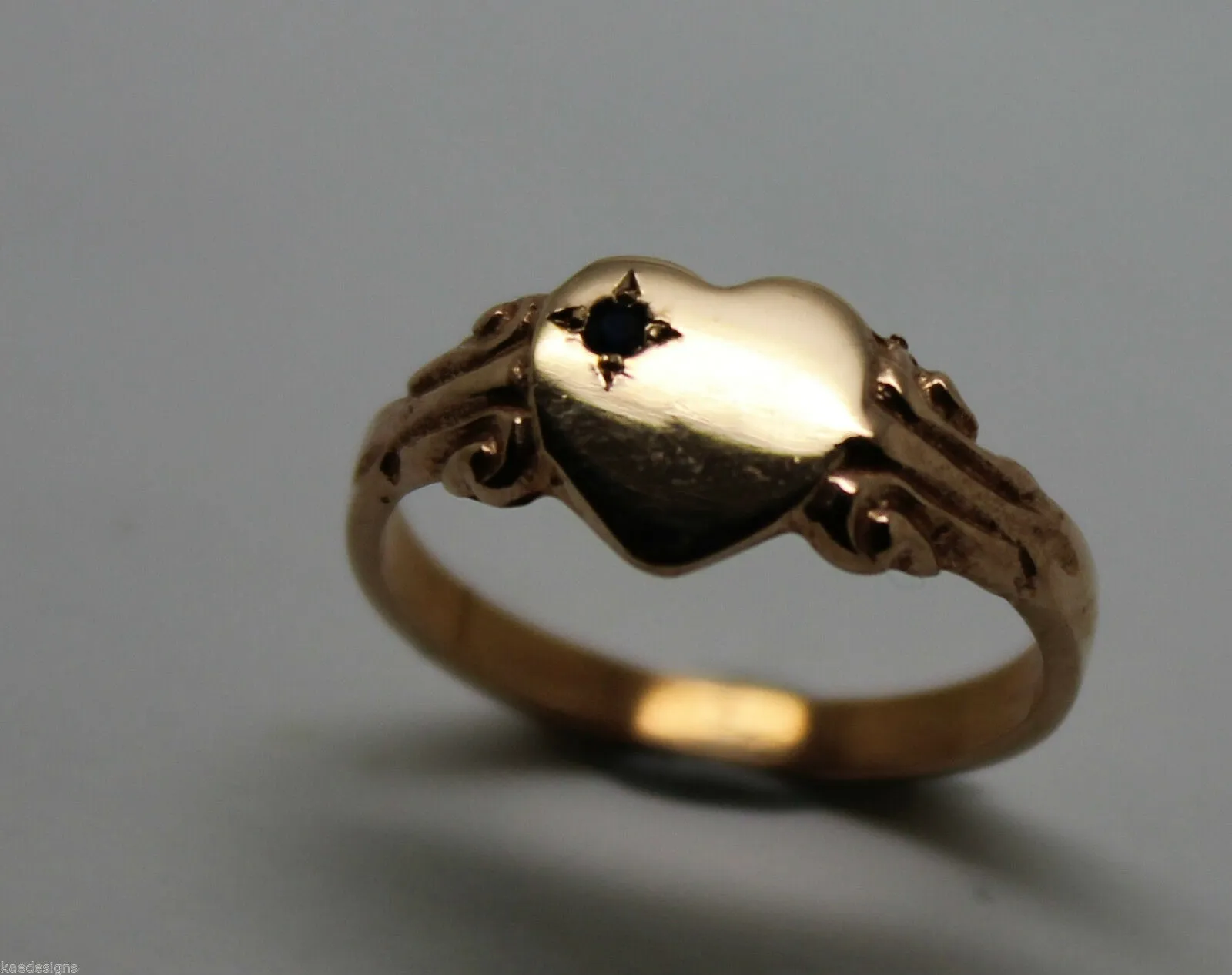 Genuine 9ct Yellow, Rose or White Gold Blue Sapphire Heart Signet Ring
