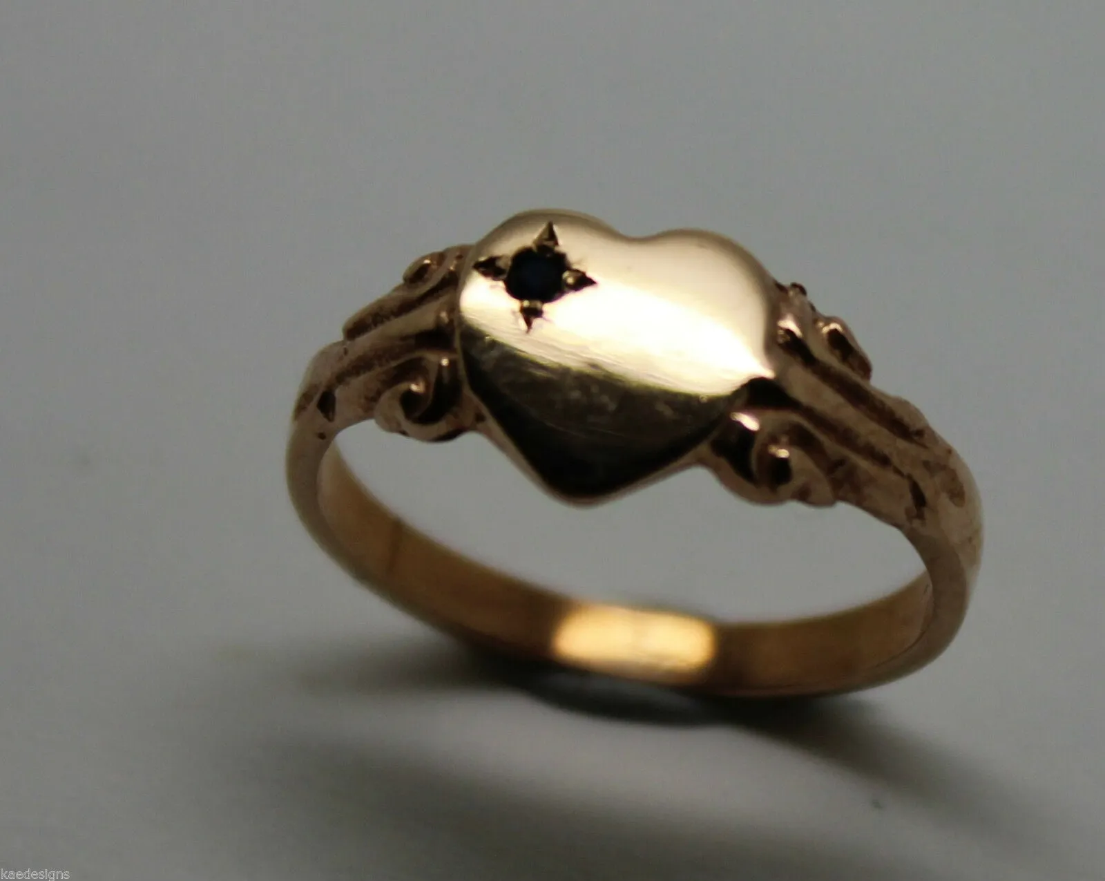 Genuine 9ct Yellow, Rose or White Gold Blue Sapphire Heart Signet Ring