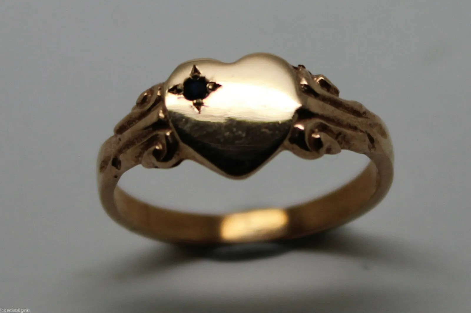 Genuine 9ct Yellow, Rose or White Gold Blue Sapphire Heart Signet Ring