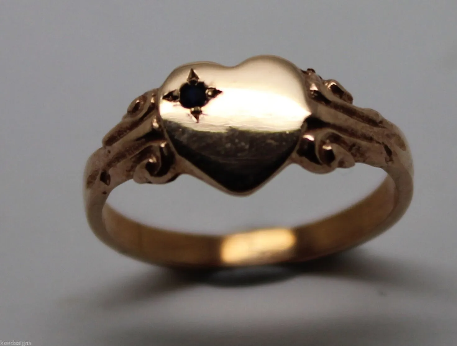 Genuine 9ct Yellow, Rose or White Gold Blue Sapphire Heart Signet Ring