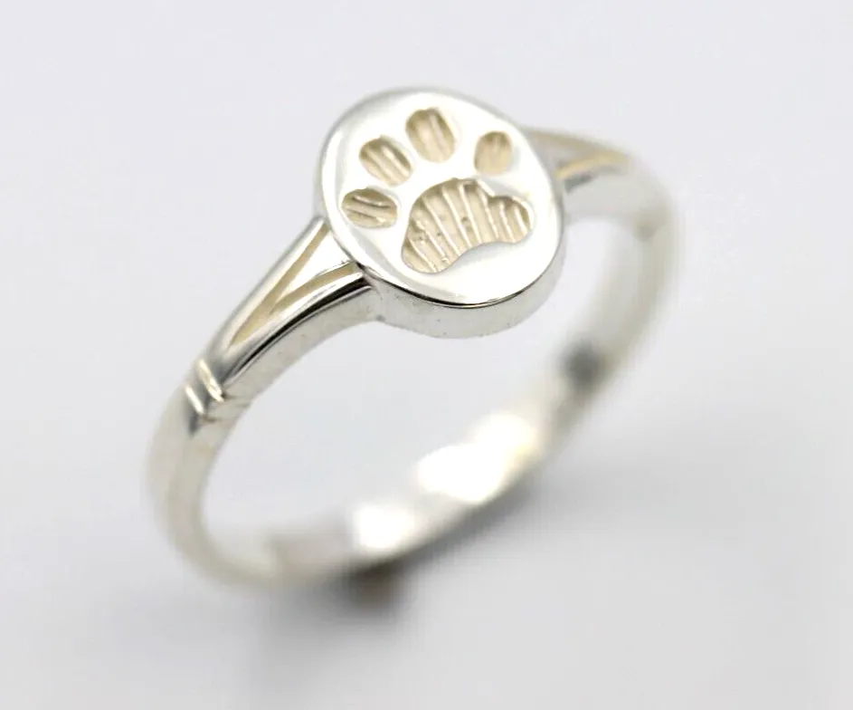 Genuine Size N Sterling Silver Dog / Animal Signet Paw Ring