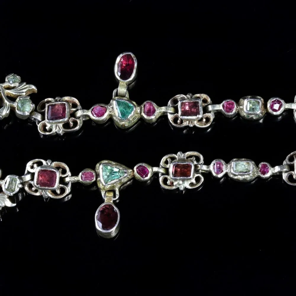 Georgian Renaissance Emerald Ruby Garnet Necklace Circa 1750