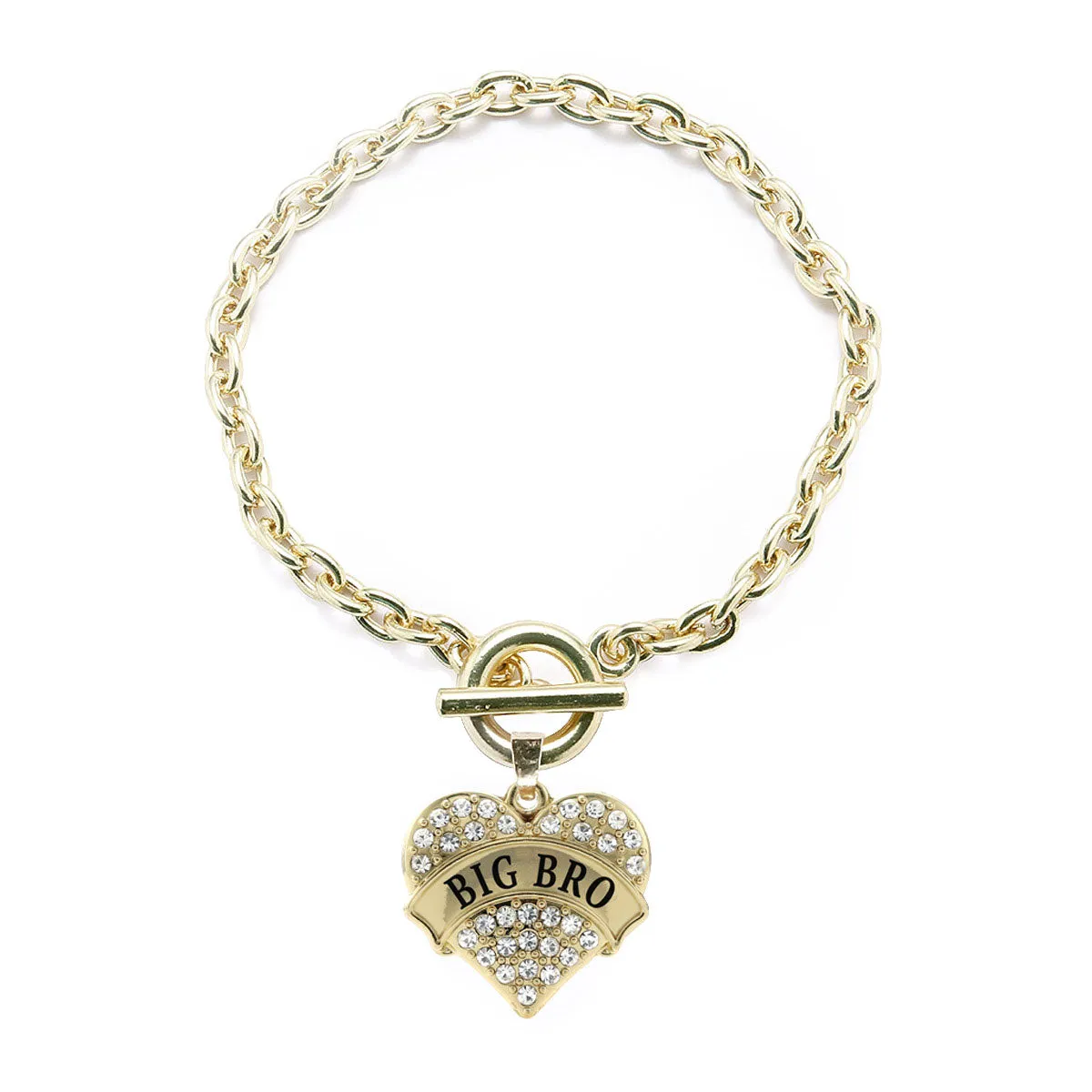 Gold Big Bro Pave Heart Charm Toggle Bracelet