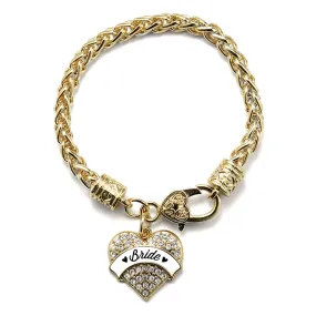 Gold Black and White Bride Pave Heart Charm Braided Bracelet