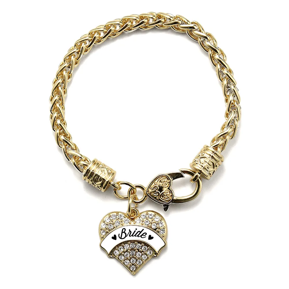 Gold Black and White Bride Pave Heart Charm Braided Bracelet